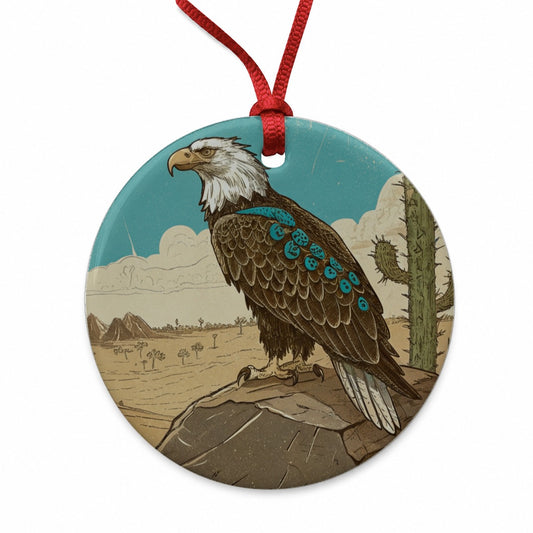 Bald Eagle of the Southwest Desert Round Ceramic Holiday Christmas Tree Ornament