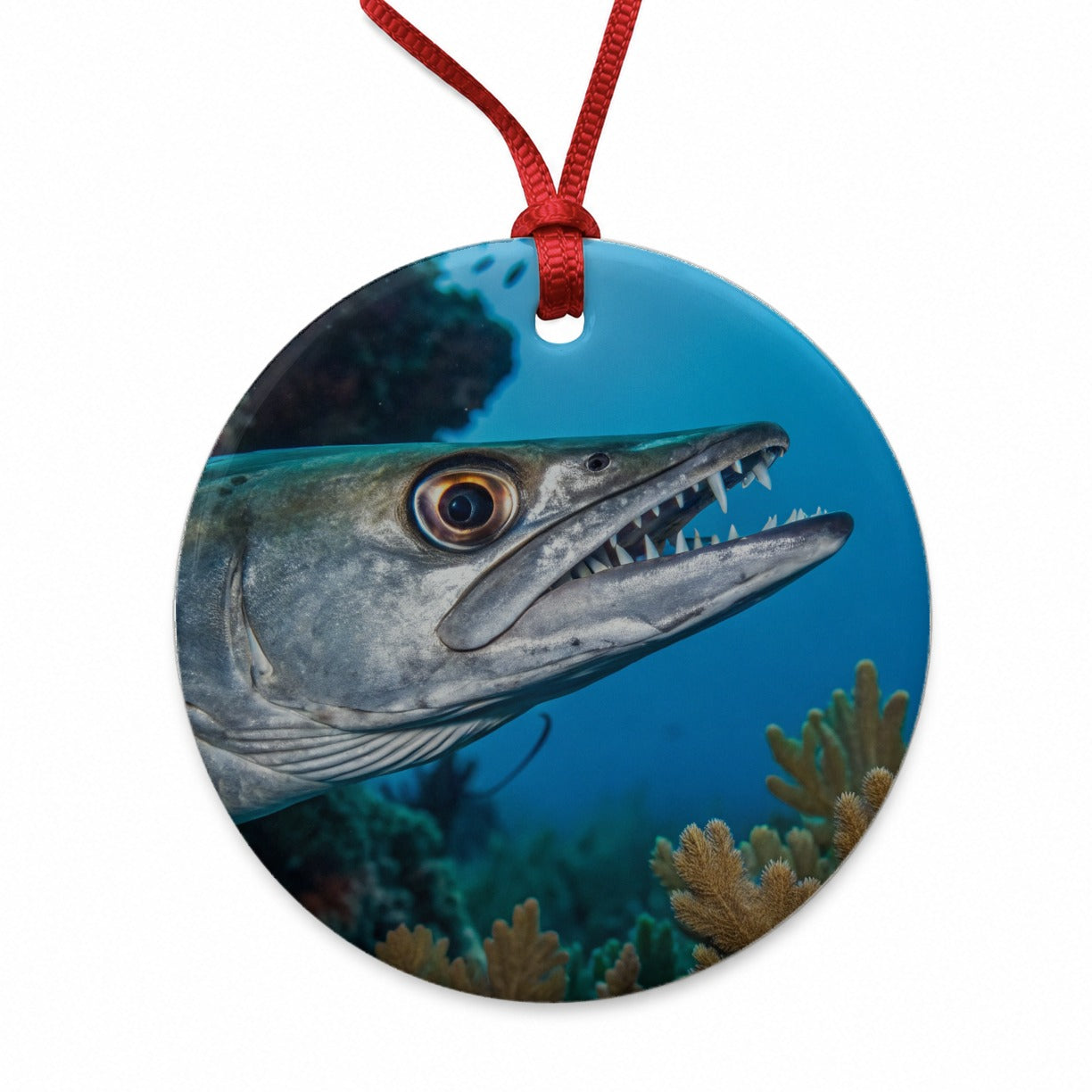 Barracuda Fish Ocean Wildlife Round Ceramic Holiday Christmas Tree Ornament