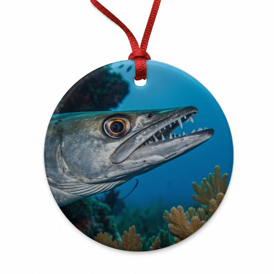 Barracuda Fish Ocean Wildlife Round Ceramic Holiday Christmas Tree Ornament