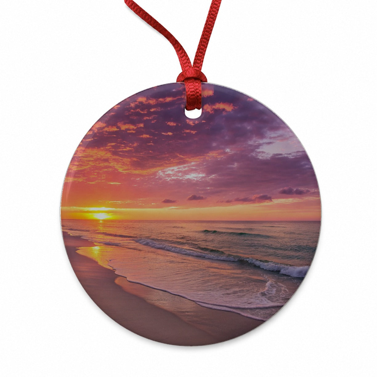 Beach Sunset Ocean Beautiful Round Ceramic Holiday Christmas Tree Ornament