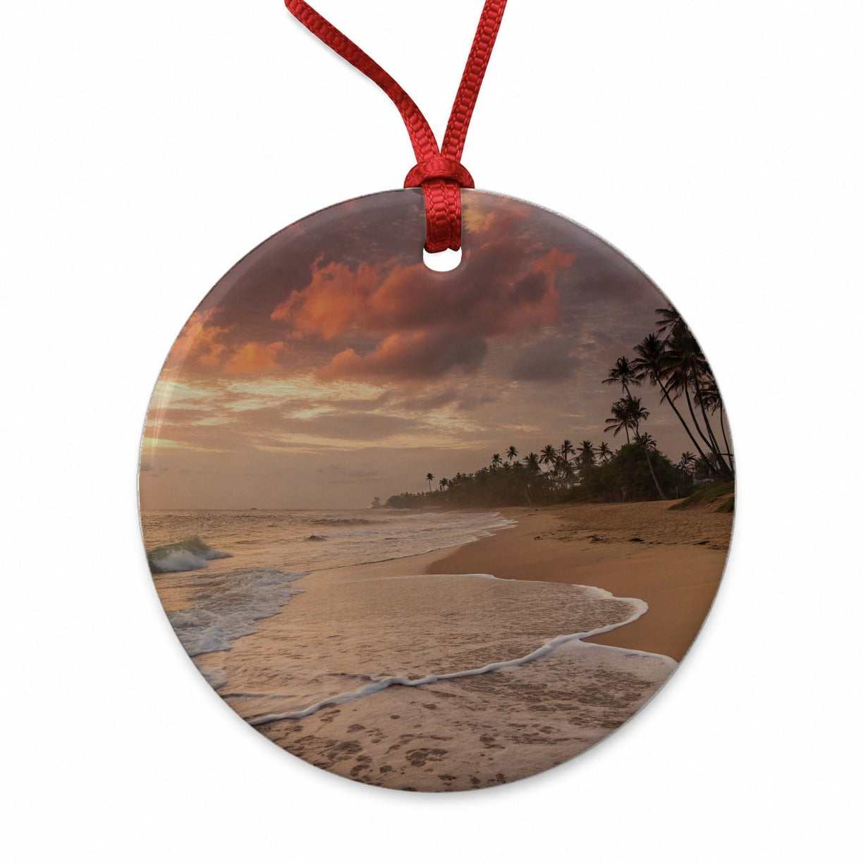 Beach Sunset Tropical Ocean Island Round Ceramic Holiday Christmas Tree Ornament