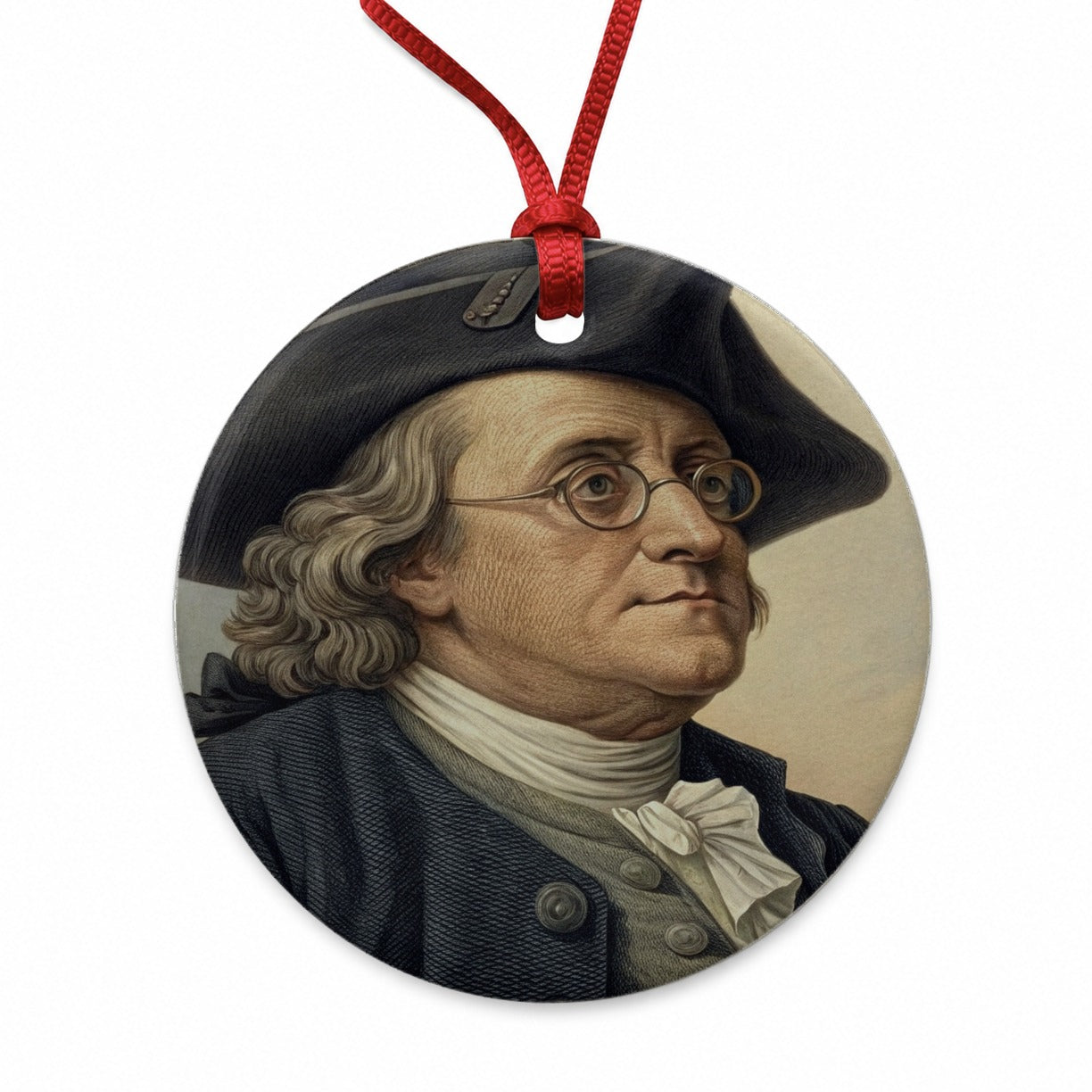 Benjamin Franklin Inventor Round Ceramic Holiday Christmas Tree Ornament