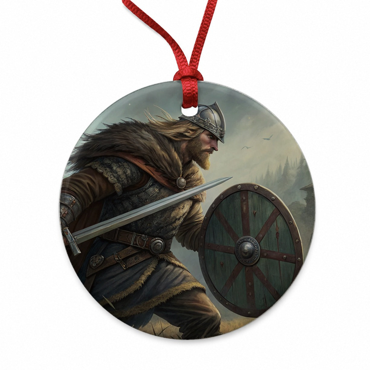 Beowulf Norse Warrior Round Ceramic Holiday Christmas Tree Ornament