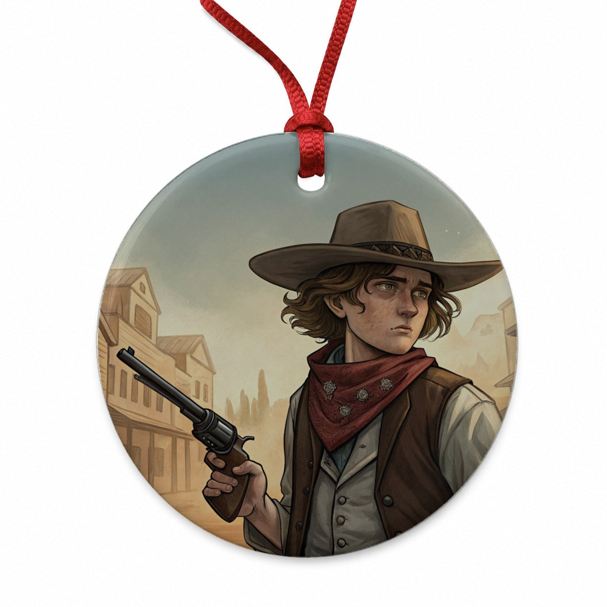 Billy the Kid Outlaw Round Ceramic Holiday Christmas Tree Ornament