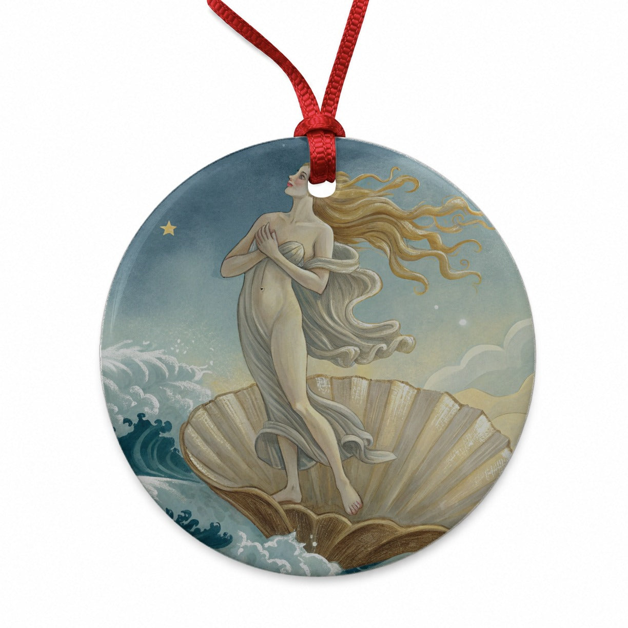 Birth Of Venus Art Inspired Round Ceramic Holiday Christmas Tree Ornament