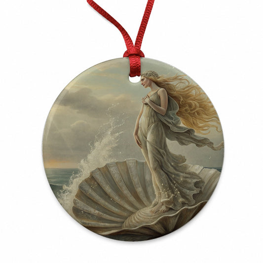 Birth of Venus Inspired Round Ceramic Holiday Christmas Tree Ornament