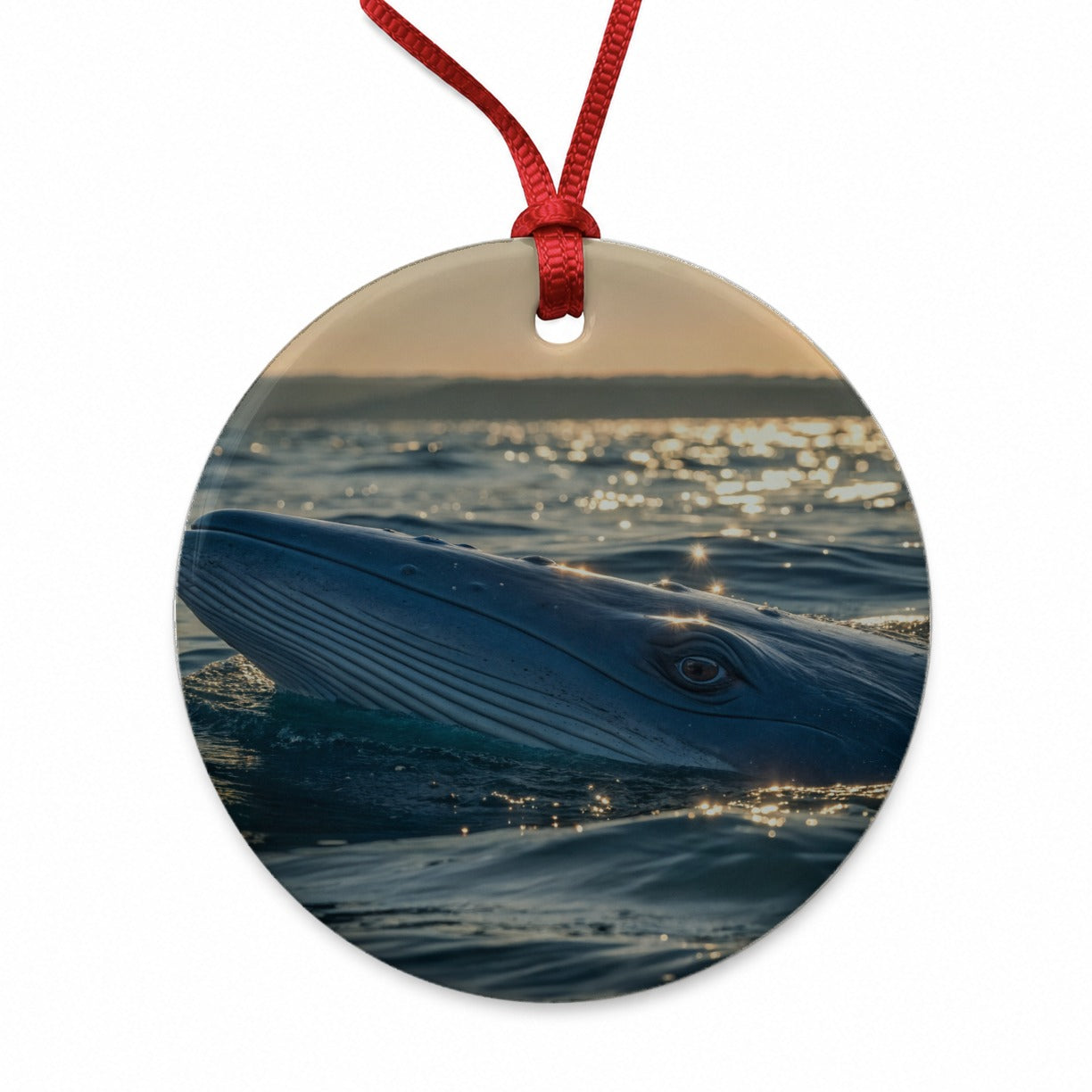 Blue Whale Ocean Wildlife Round Ceramic Holiday Christmas Tree Ornament