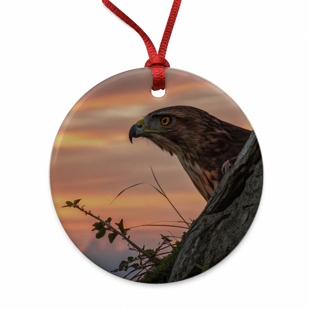 Buzzard Bird At Sunset Round Ceramic Holiday Christmas Tree Ornament