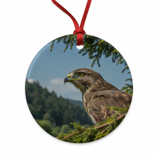 Buzzard Bird Wildlife Nature Round Ceramic Holiday Christmas Tree Ornament