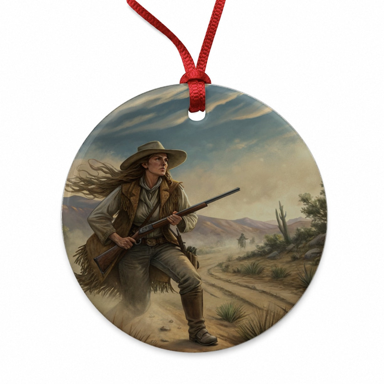 Calamity Jane Wild West Round Ceramic Holiday Christmas Tree Ornament