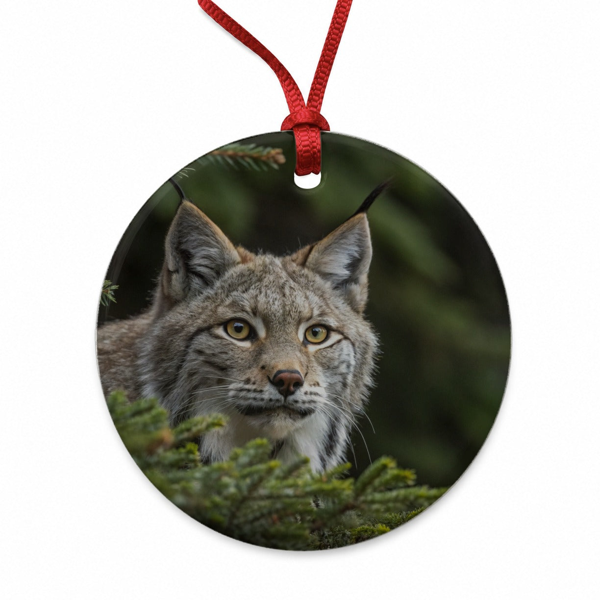 Canada Lynx Wildlife Nature Round Ceramic Holiday Christmas Tree Ornament