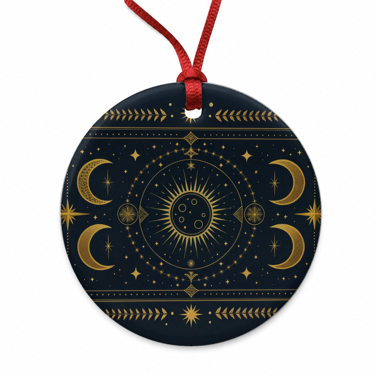 Celestial Mystical Tarot Art Round Ceramic Holiday Christmas Tree Ornament