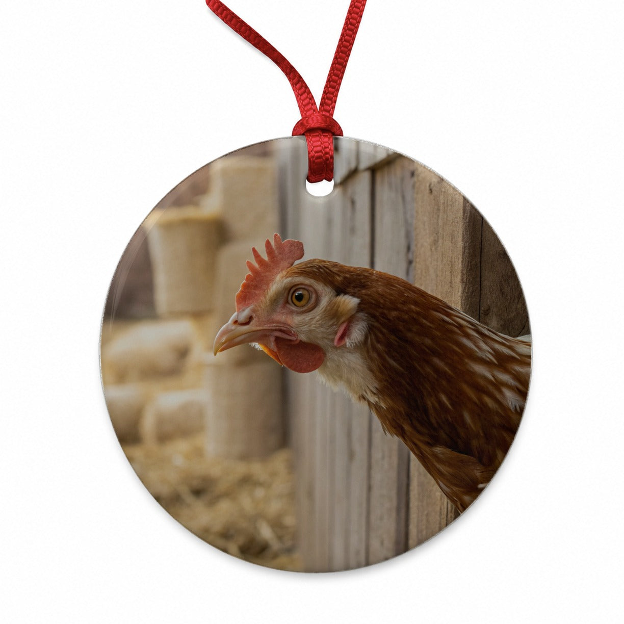 Chicken Barnyard Farm Life Round Ceramic Holiday Christmas Tree Ornament