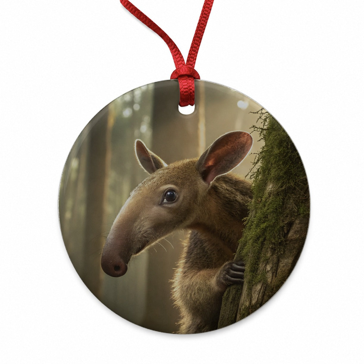 Curious Anteater Nature Photo Round Ceramic Holiday Christmas Tree Ornament