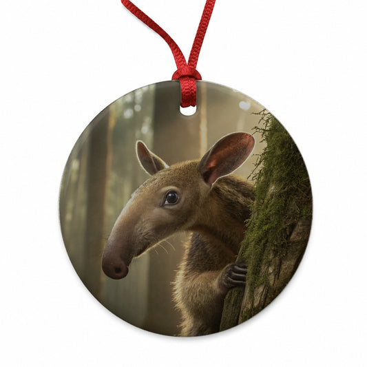 Curious Anteater Nature Photo Round Ceramic Holiday Christmas Tree Ornament