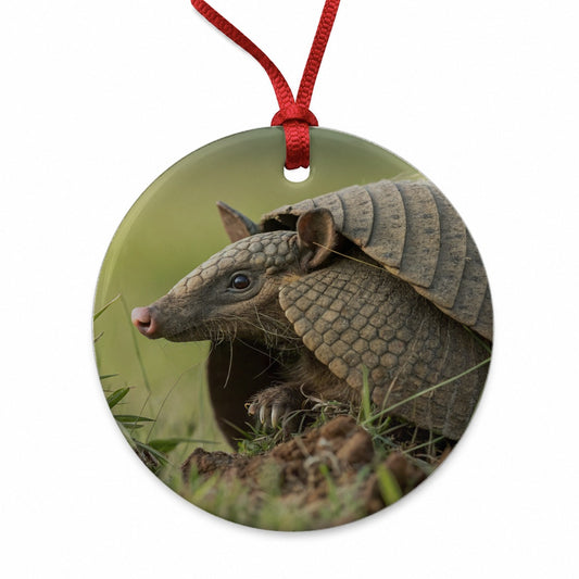 Curious Armadillo Wildlife Nature Round Ceramic Holiday Christmas Tree Ornament