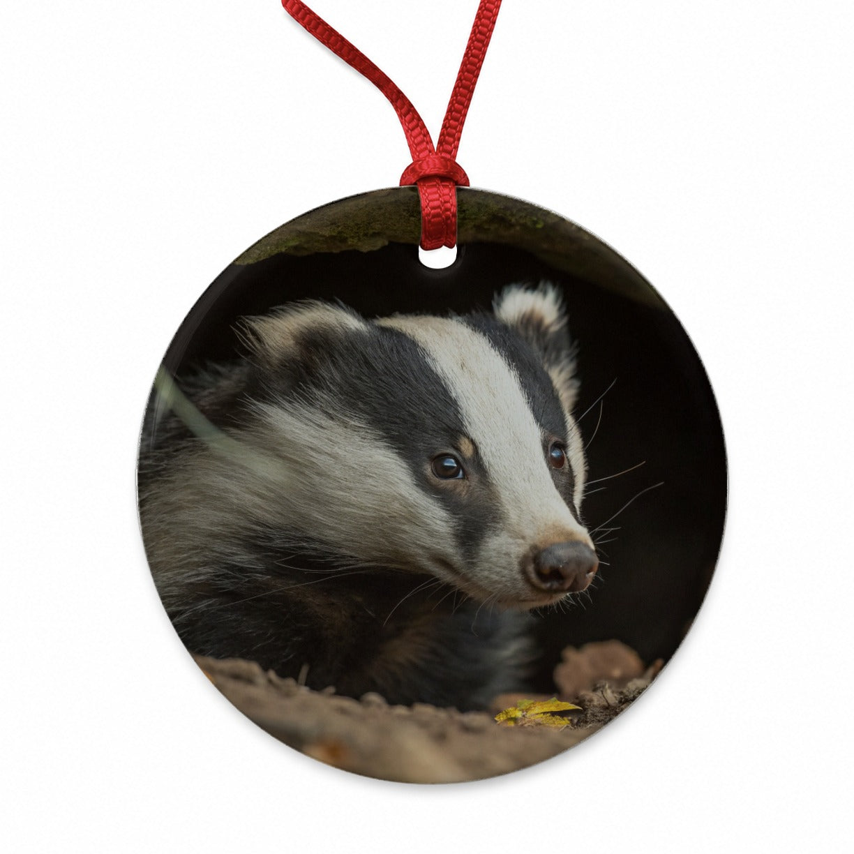 Curious Badger Wildlife Nature Round Ceramic Holiday Christmas Tree Ornament