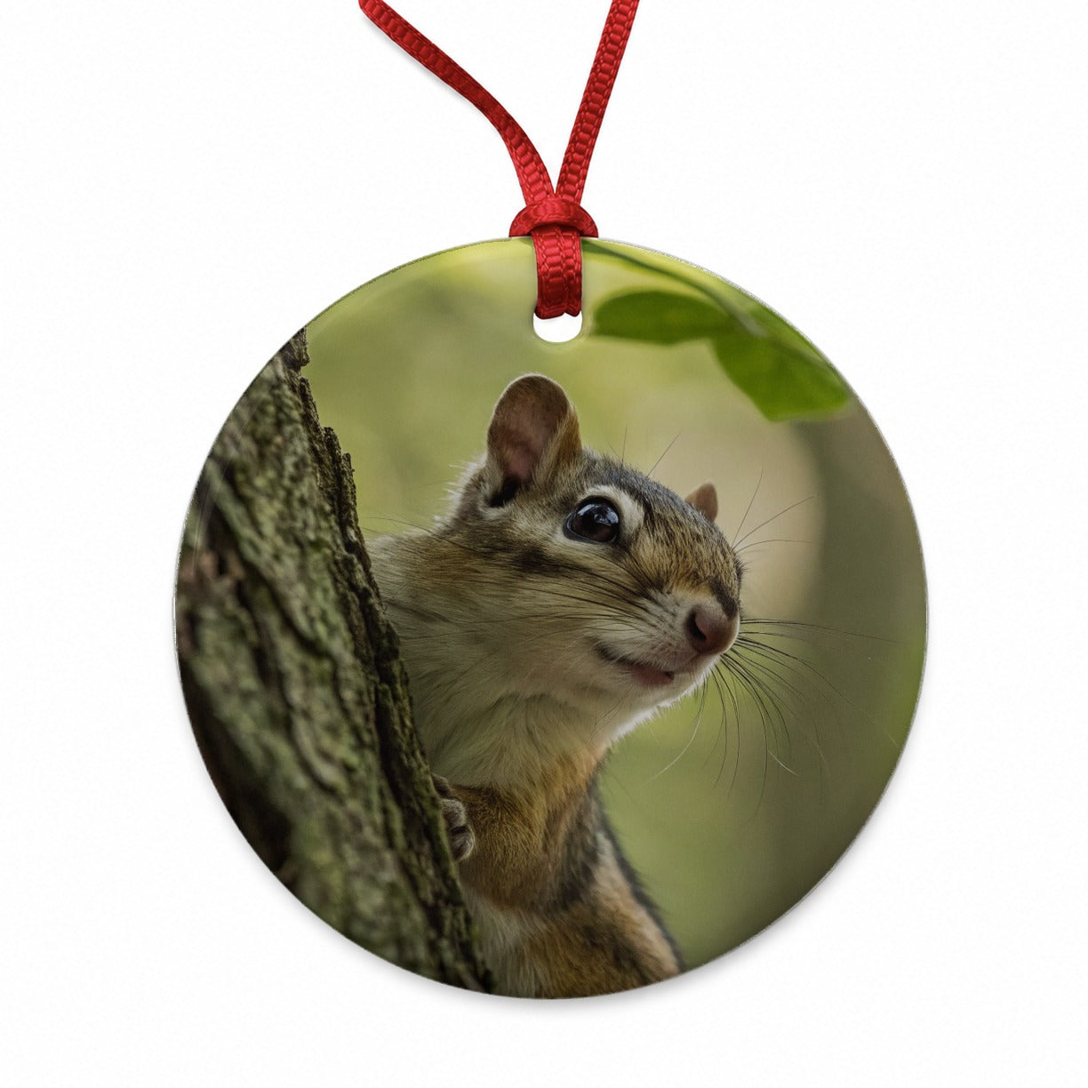 Curious Chipmunk Wildlife Nature Round Ceramic Holiday Christmas Tree Ornament