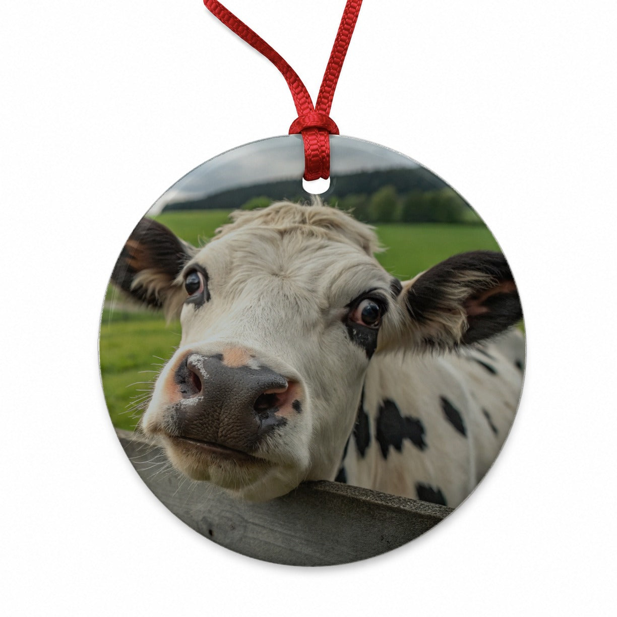 Curious Cow Farm Life Round Ceramic Holiday Christmas Tree Ornament