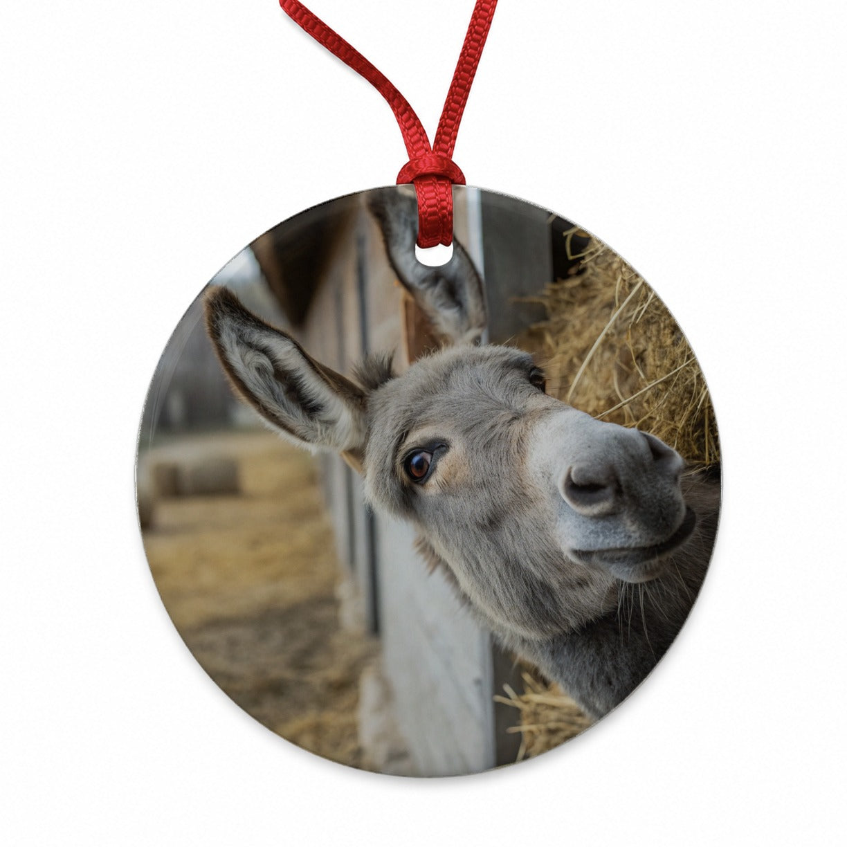 Curious Donkey Farm Life Round Ceramic Holiday Christmas Tree Ornament