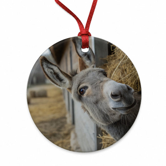 Curious Donkey Farm Life Round Ceramic Holiday Christmas Tree Ornament
