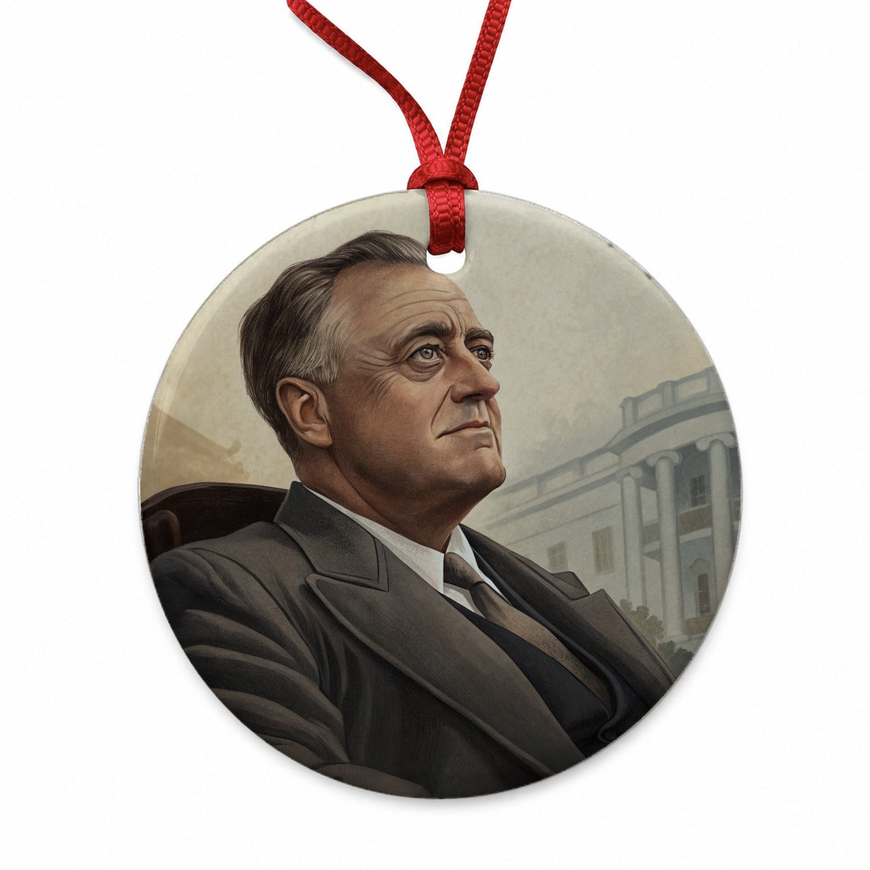 Franklin D Roosevelt American President Round Ceramic Holiday Christmas Tree Ornament