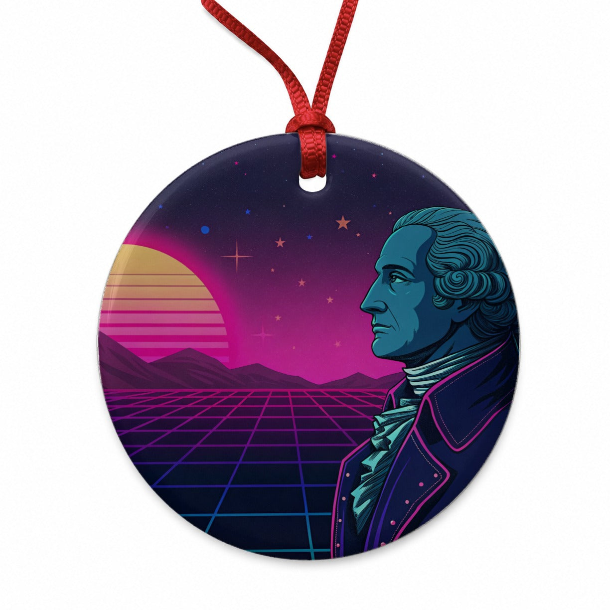 George Washington Cyberpunk Style Round Ceramic Holiday Christmas Tree Ornament