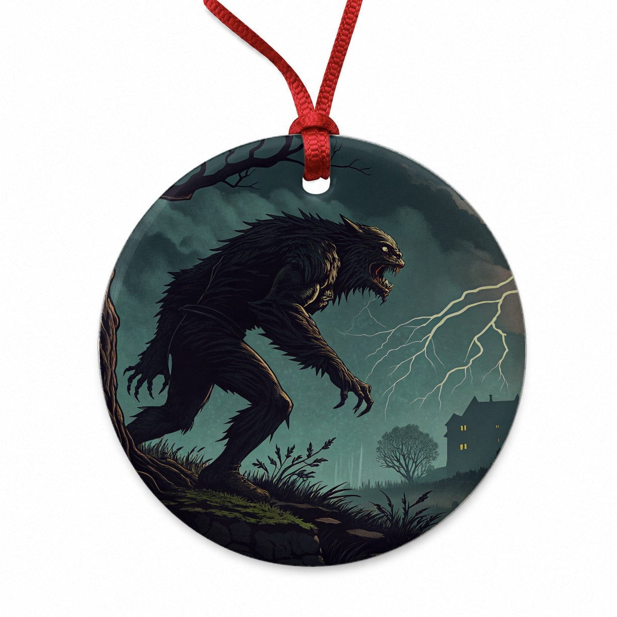 Gothic Horror Monster Halloween Round Ceramic Holiday Christmas Tree Ornament