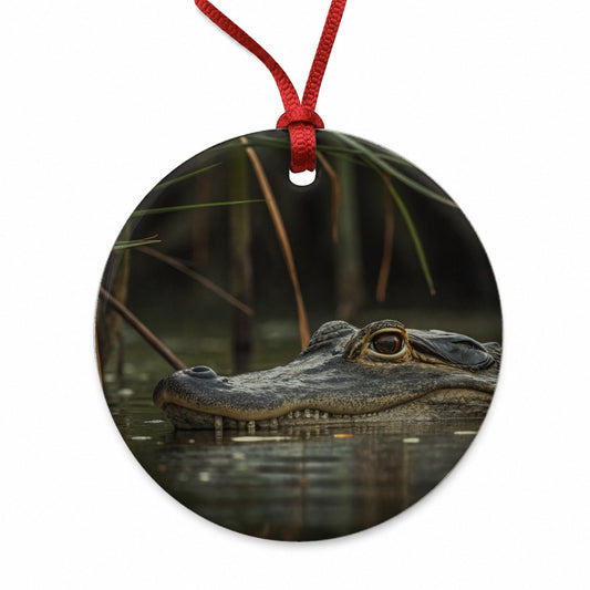 Hidden Alligator Nature Photo Round Ceramic Holiday Christmas Tree Ornament