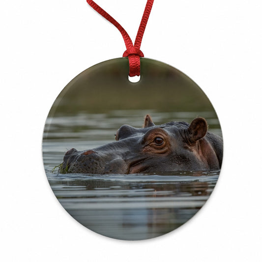Hippo River Safari Wildlife Africa Round Ceramic Holiday Christmas Tree Ornament