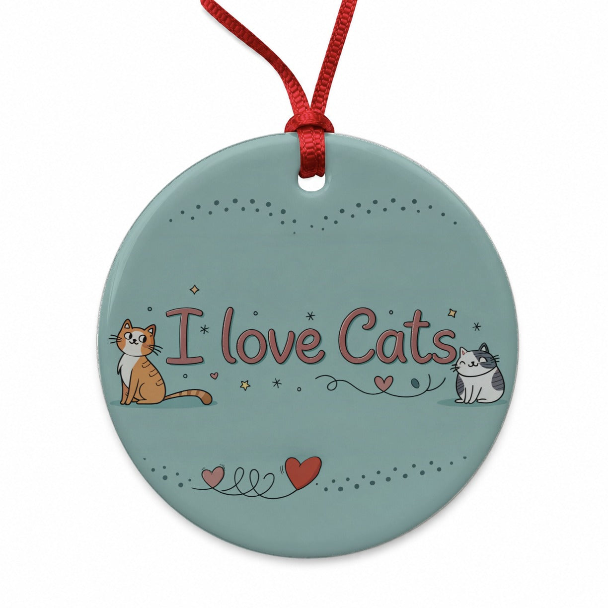 I Love Cats Adorable Round Ceramic Holiday Christmas Tree Ornament