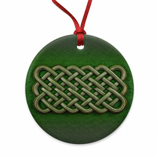 Irish Celtic Knot Green Round Ceramic Holiday Christmas Tree Ornament
