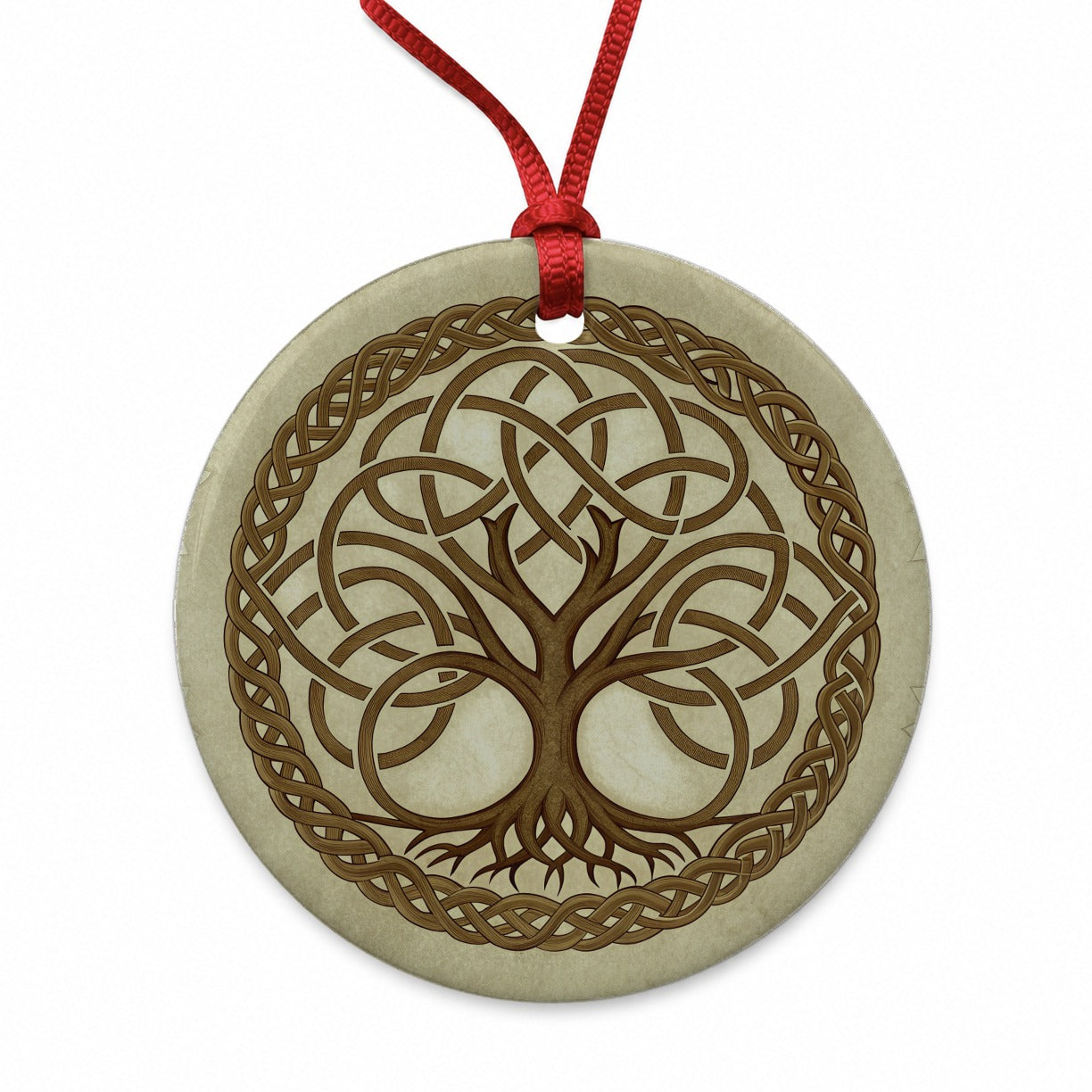 Irish Celtic Knot Heritage Tree of Life Round Ceramic Holiday Christmas Tree Ornament