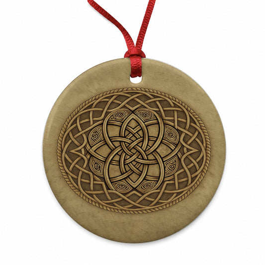 Irish Celtic Knot Mandala Round Ceramic Holiday Christmas Tree Ornament