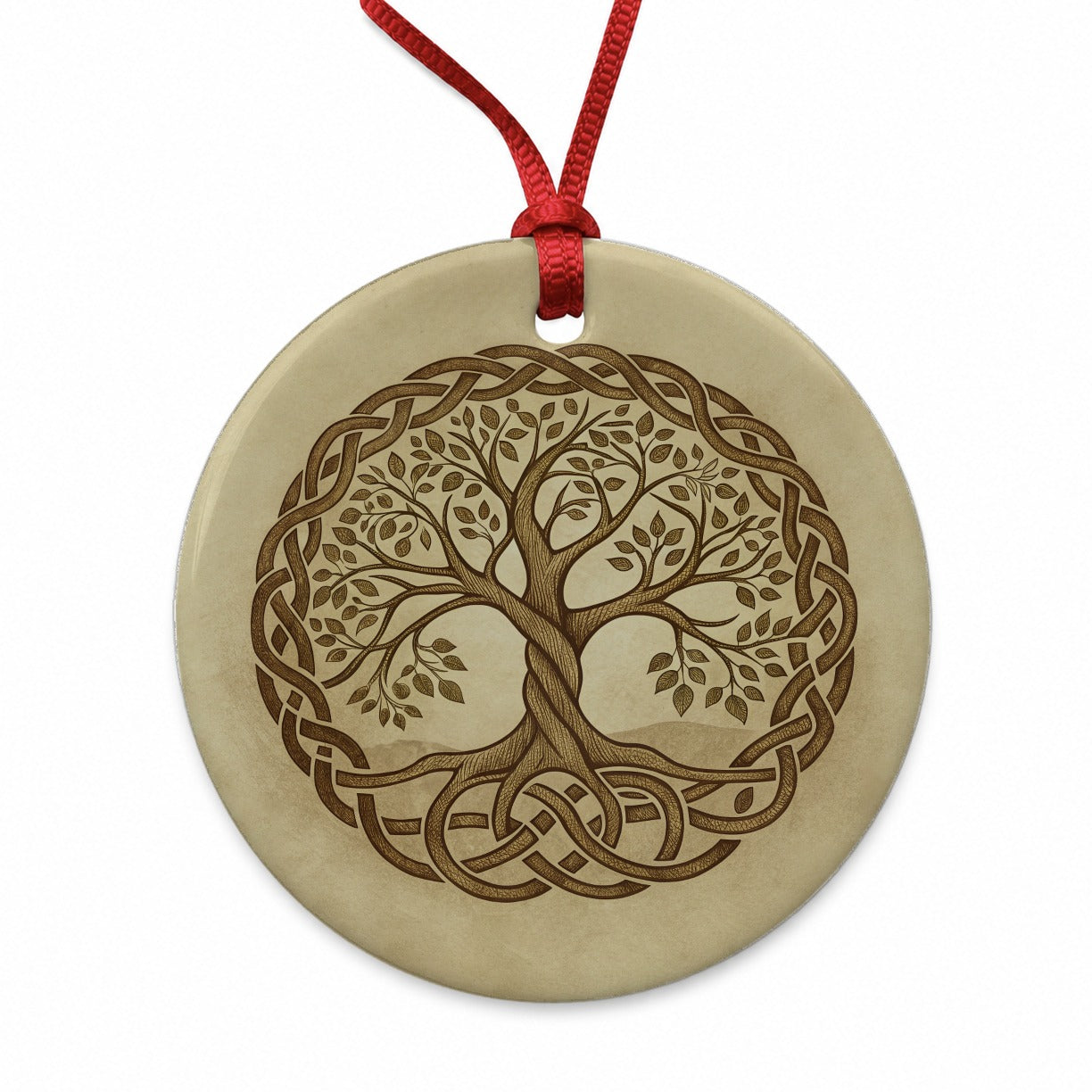 Irish Celtic Tree of Life Round Ceramic Holiday Christmas Tree Ornament