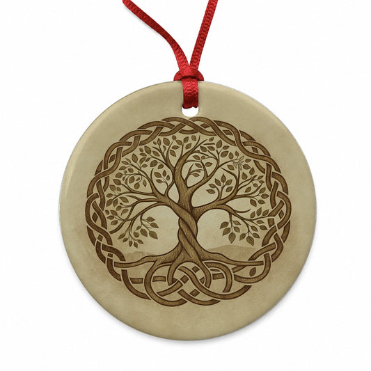 Irish Celtic Tree of Life Round Ceramic Holiday Christmas Tree Ornament