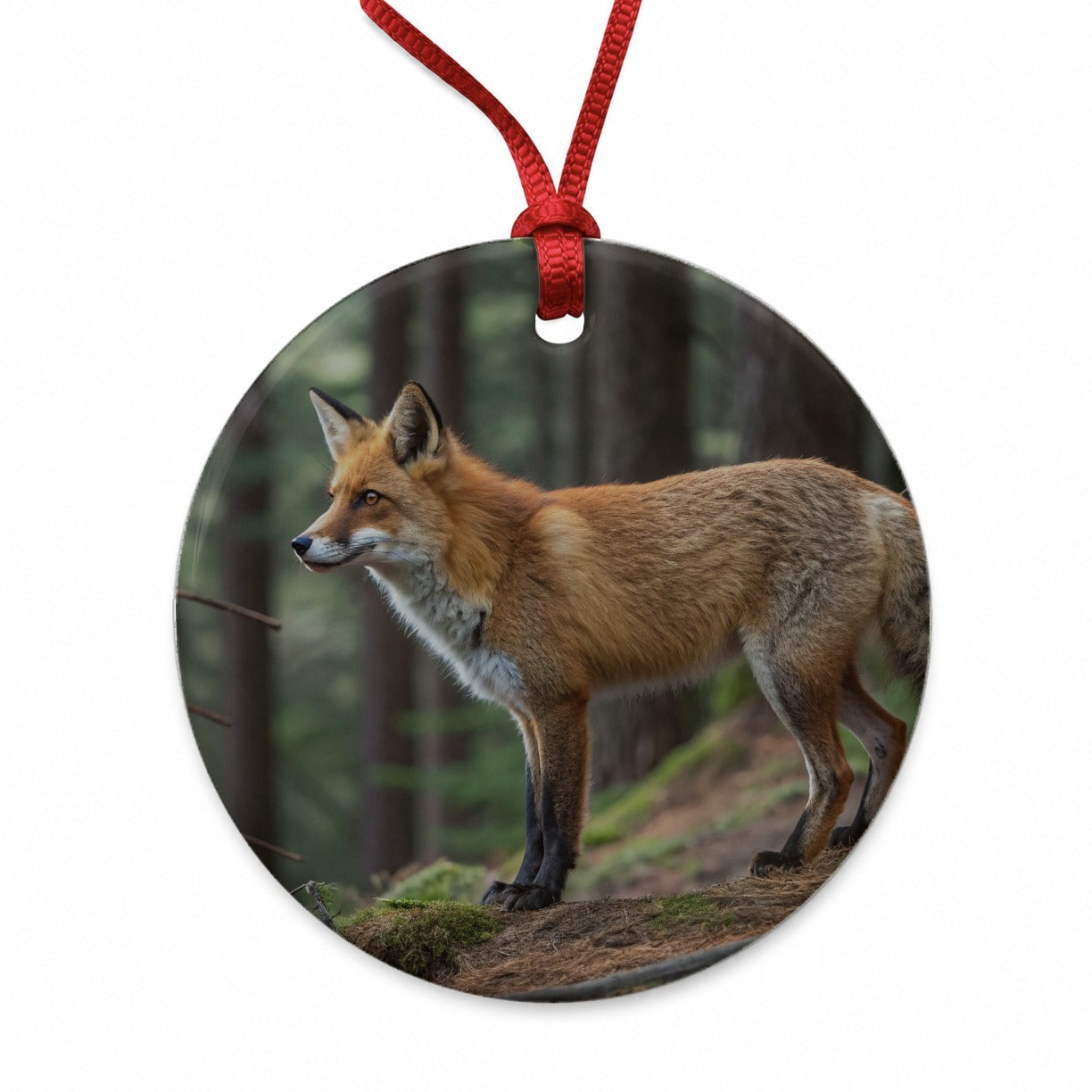 Japanese Fox Forest Round Ceramic Holiday Christmas Tree Ornament