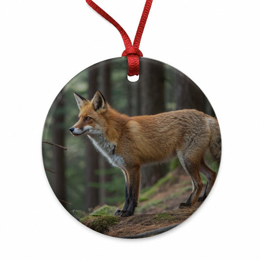Japanese Fox Forest Round Ceramic Holiday Christmas Tree Ornament