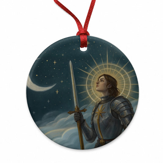 Joan of Arc Medieval Warrior Round Ceramic Holiday Christmas Tree Ornament