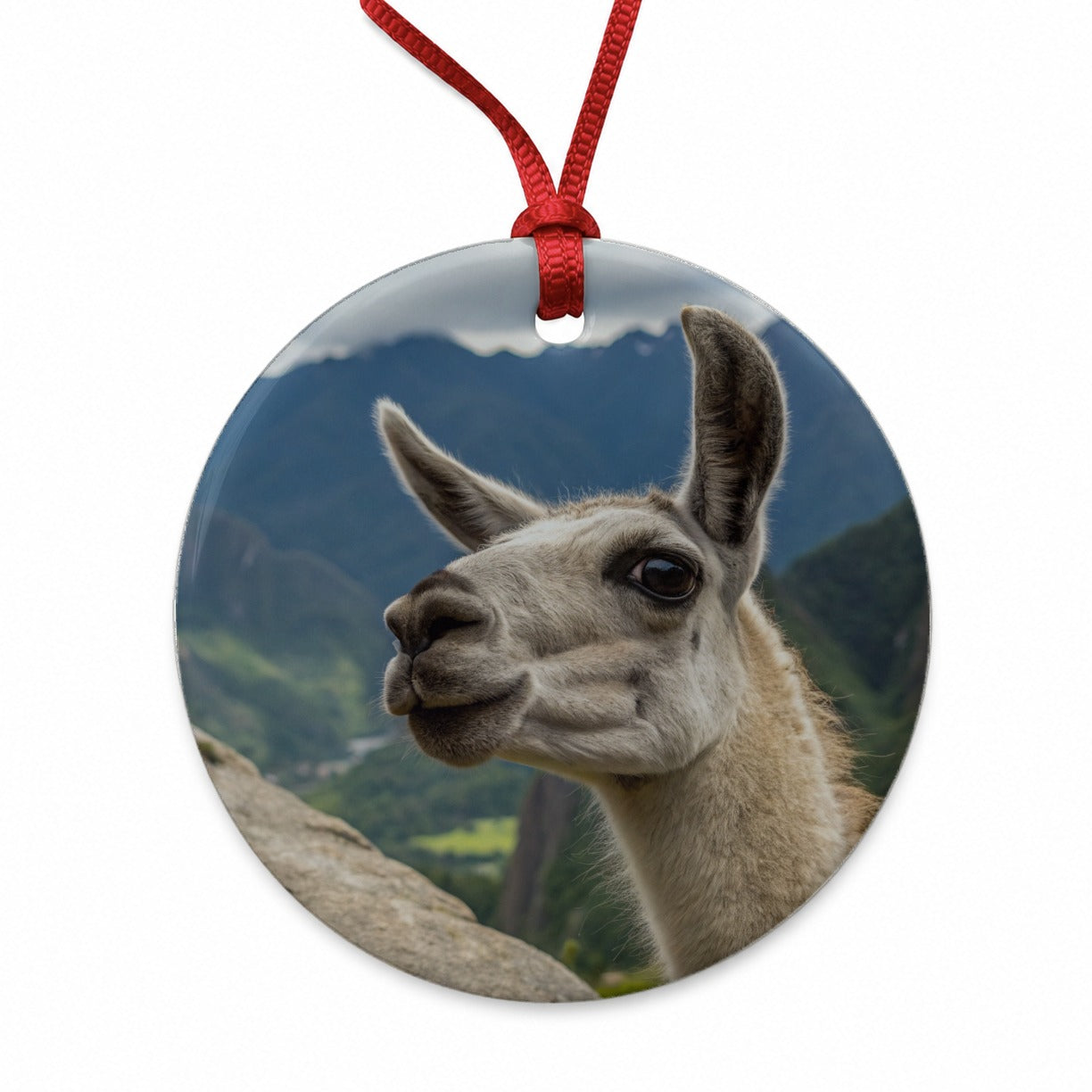 Llama Highlands Round Ceramic Holiday Christmas Tree Ornament
