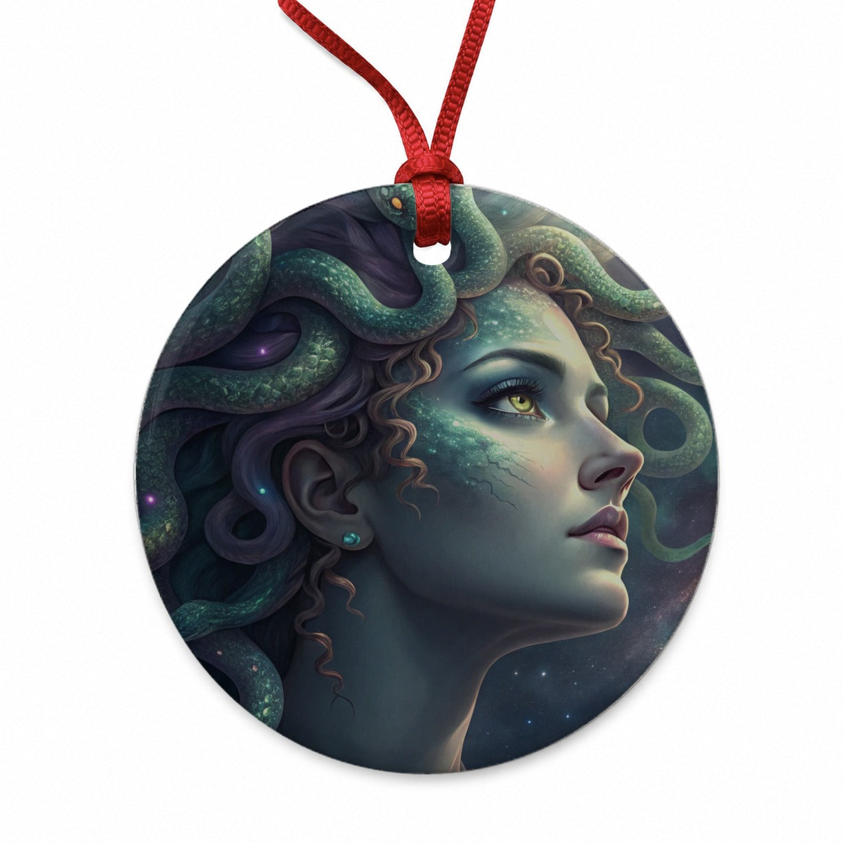 Medusa Moon Goddess Round Ceramic Holiday Christmas Tree Ornament