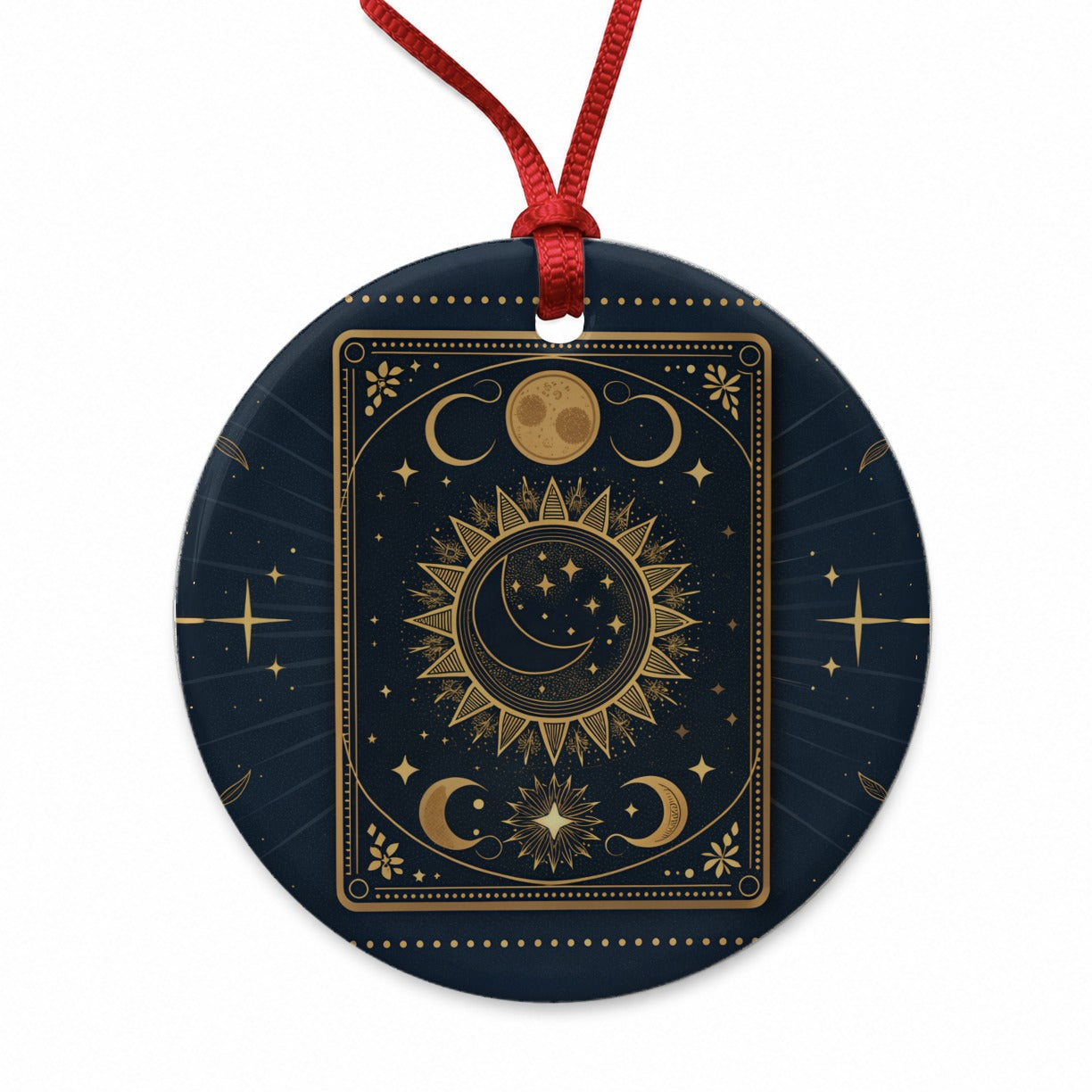 Mystical Divination Tarot Card Round Ceramic Holiday Christmas Tree Ornament
