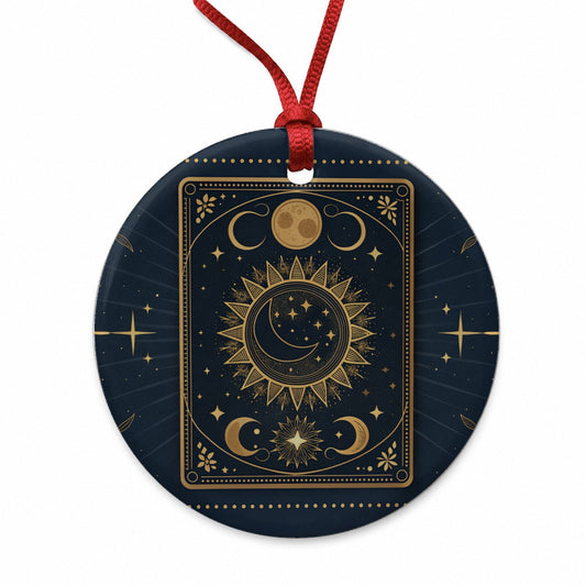 Mystical Divination Tarot Card Round Ceramic Holiday Christmas Tree Ornament
