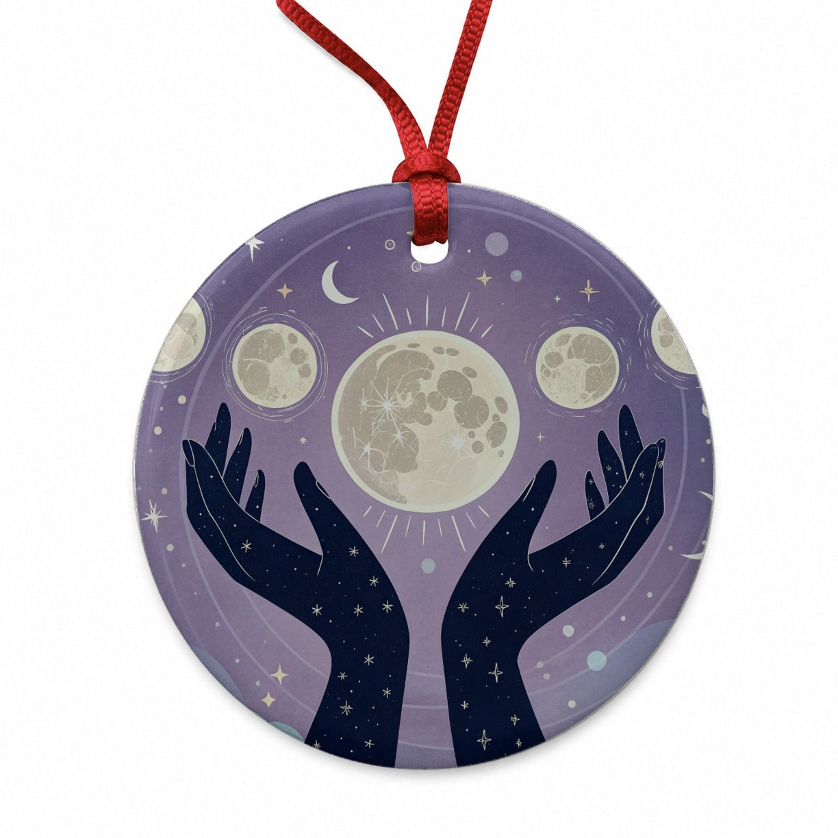 Mystical Moon Phases Round Ceramic Holiday Christmas Tree Ornament