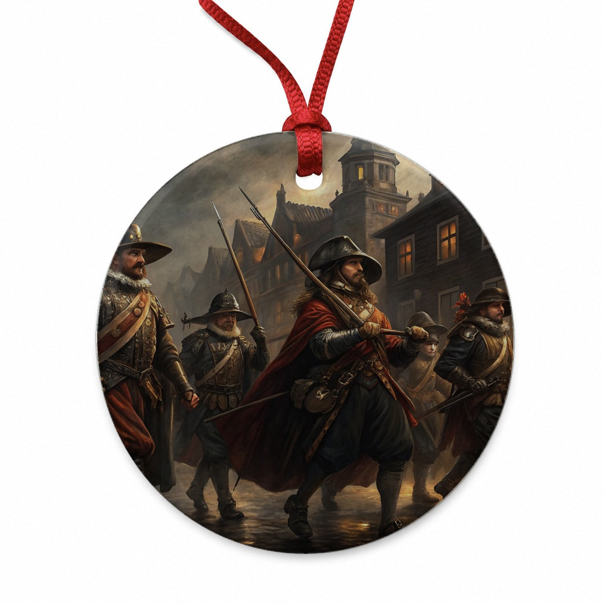 Night Watch Rembrandt Inspired Round Ceramic Holiday Christmas Tree Ornament