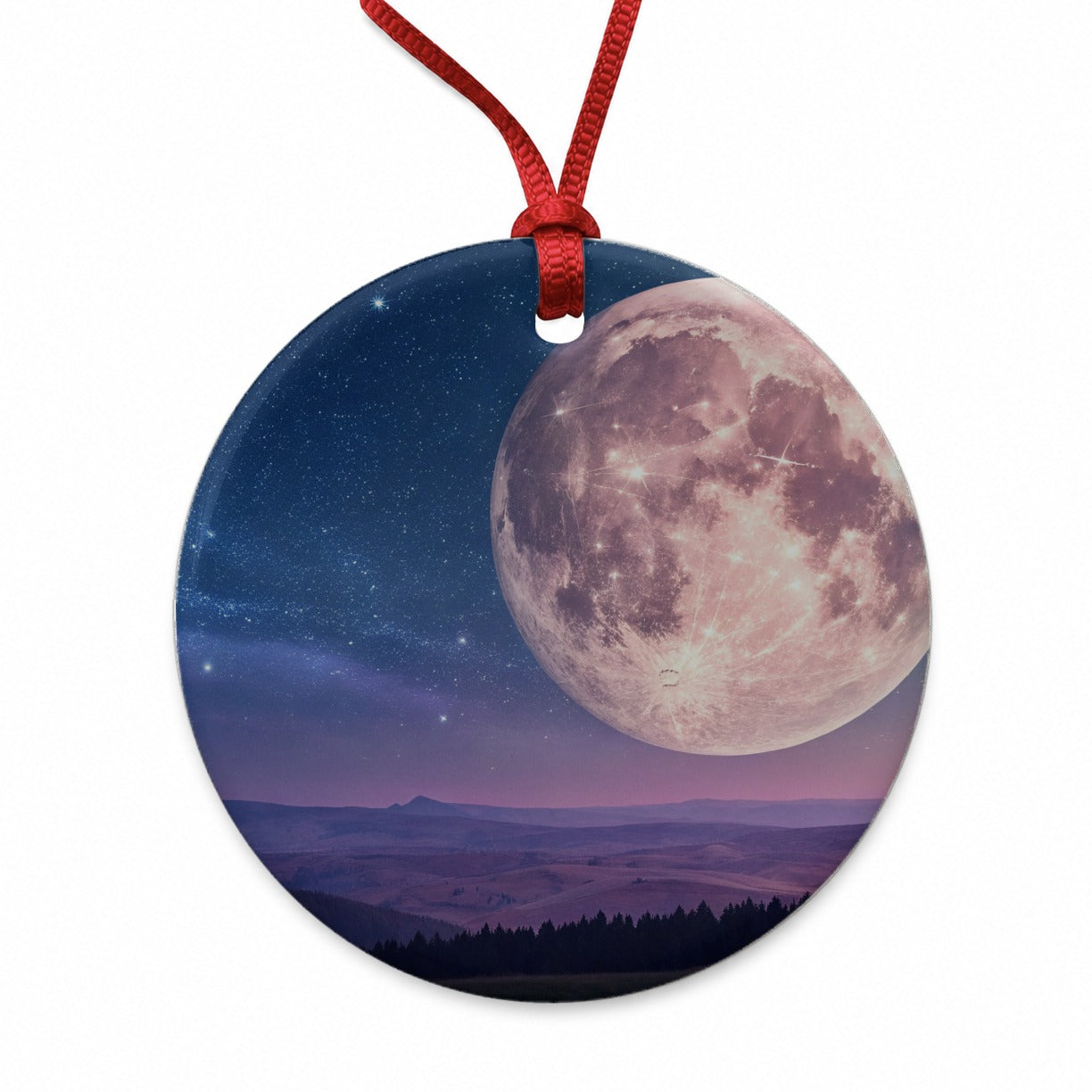 Pastel Moon At Night Round Ceramic Holiday Christmas Tree Ornament