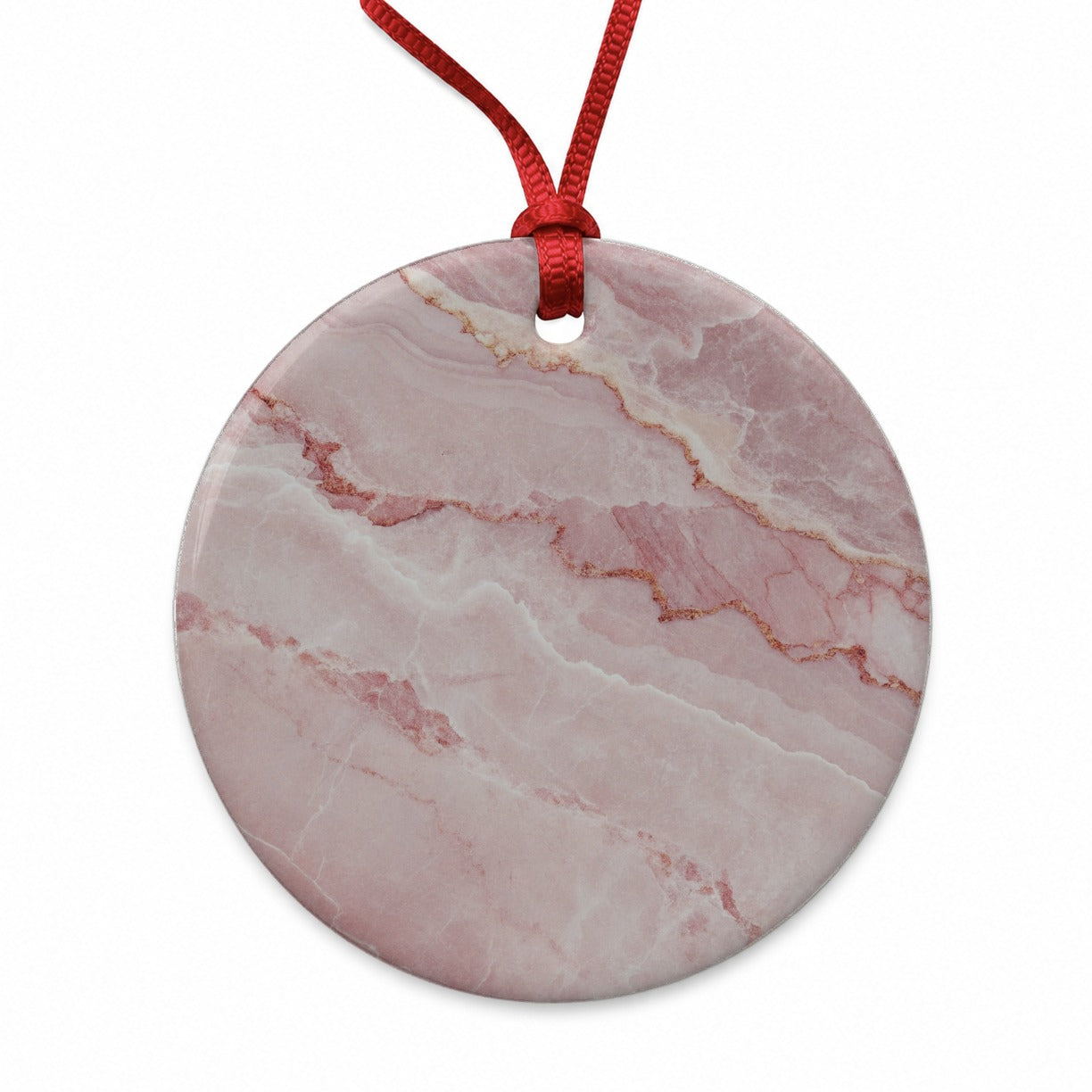 Pink Marble Pattern Round Ceramic Holiday Christmas Tree Ornament