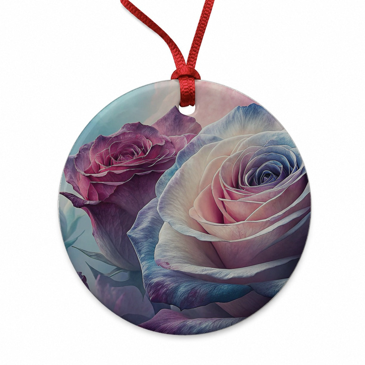 Roses Flowers Blooms Round Ceramic Holiday Christmas Tree Ornament