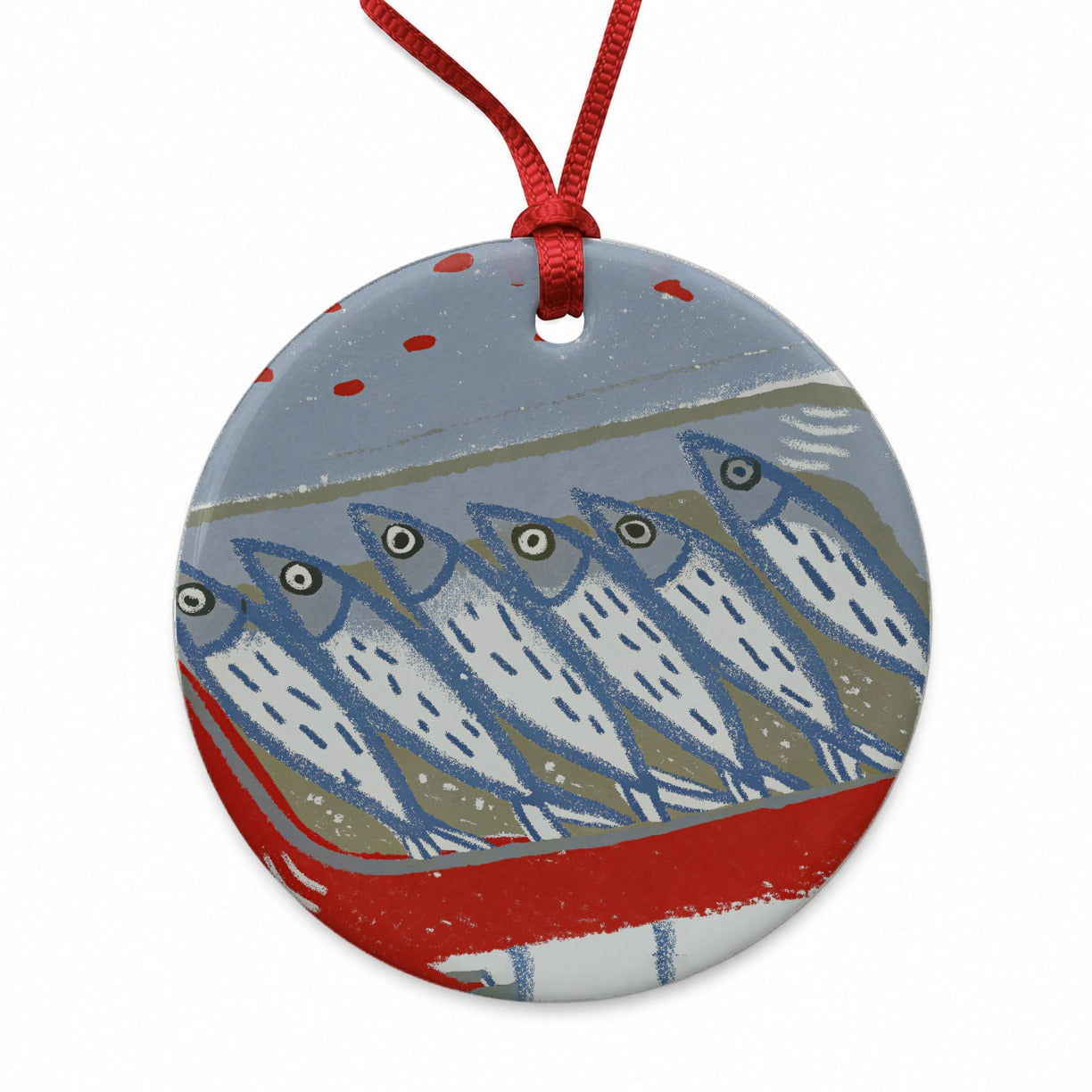 Sardines Fish In Tin Round Ceramic Holiday Christmas Tree Ornament