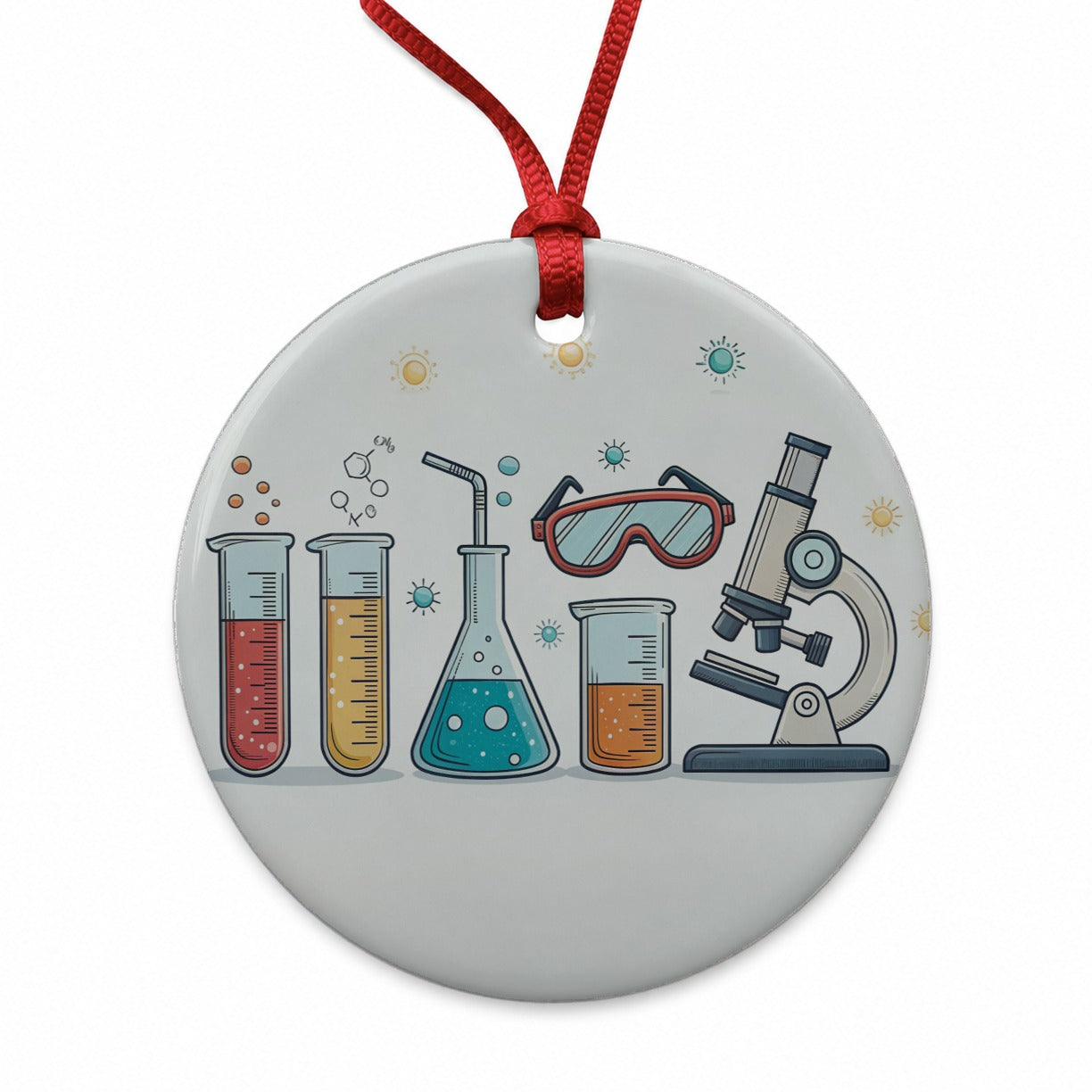 Science Chemistry Biology Physics Round Ceramic Holiday Christmas Tree Ornament